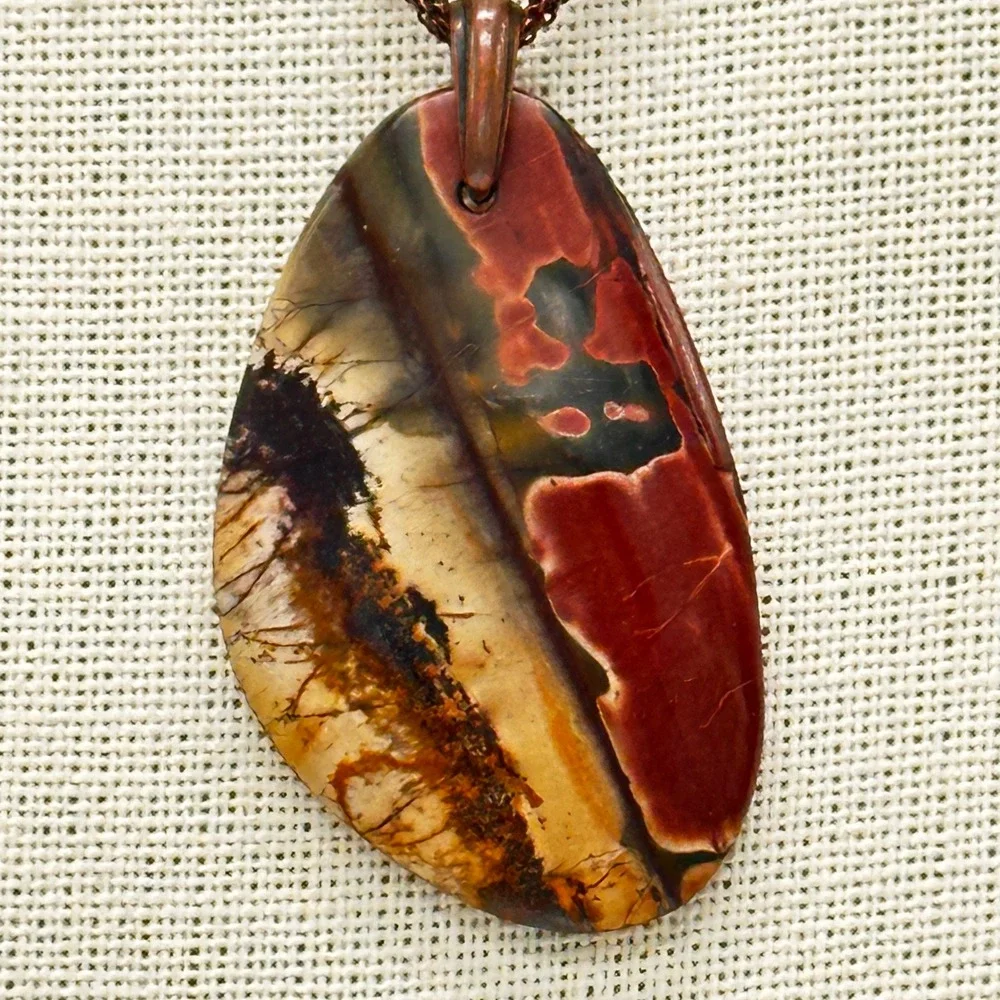 Artisan Made Adjustable Copper Multi-Strand Necklace Large Jasper Pendant Boho
